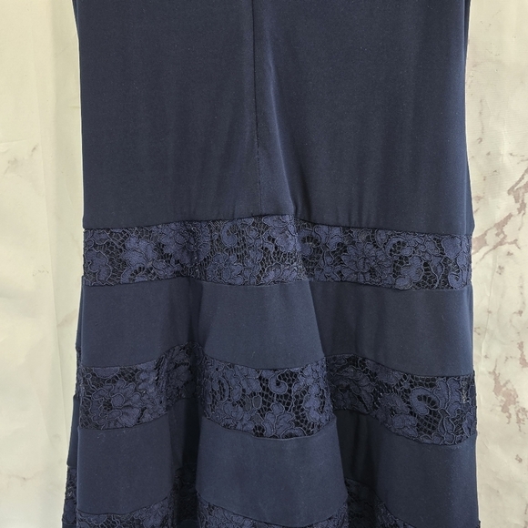 LRL Ralph Lauren Dress Women 18 1X Navy Ponte Lace Faux Wrap Plunge Ruched - Picture 7 of 14